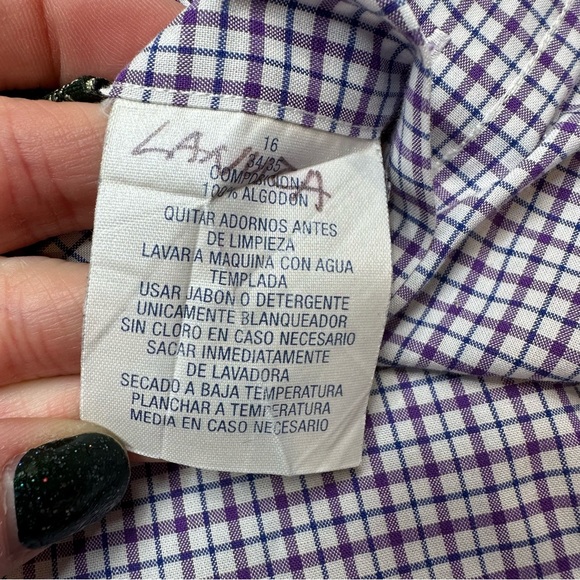 Ralph Lauren Button Down Shirt Mens Slim Fit Non Iron Collared Purple 16 34/35 - Picture 10 of 11